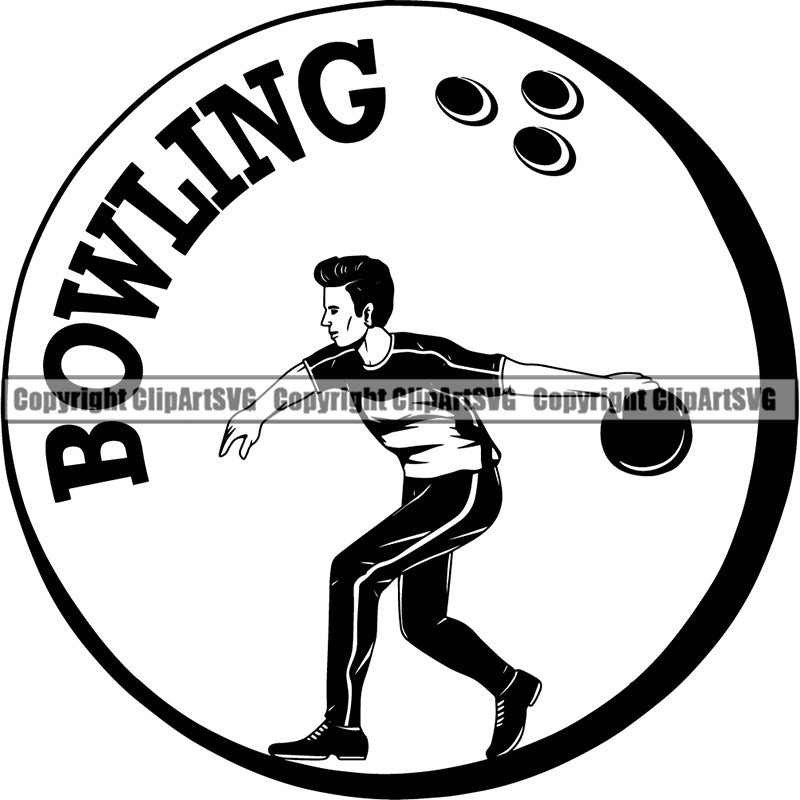 Logo Sports Game Man Bowling Bowler Bowl Ball ClipArt SVG