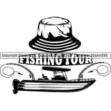 Sports Game Hat Fishing Tour Logo Fish Hunt Boat River Fresh Water ClipArt SVG