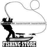 Sports Game Fishing Store Fish Hunt Boat River Fresh Water ClipArt SVG