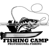 Sports Game Fishing Camp Fish Hunt Boat River Fresh Water ClipArt SVG