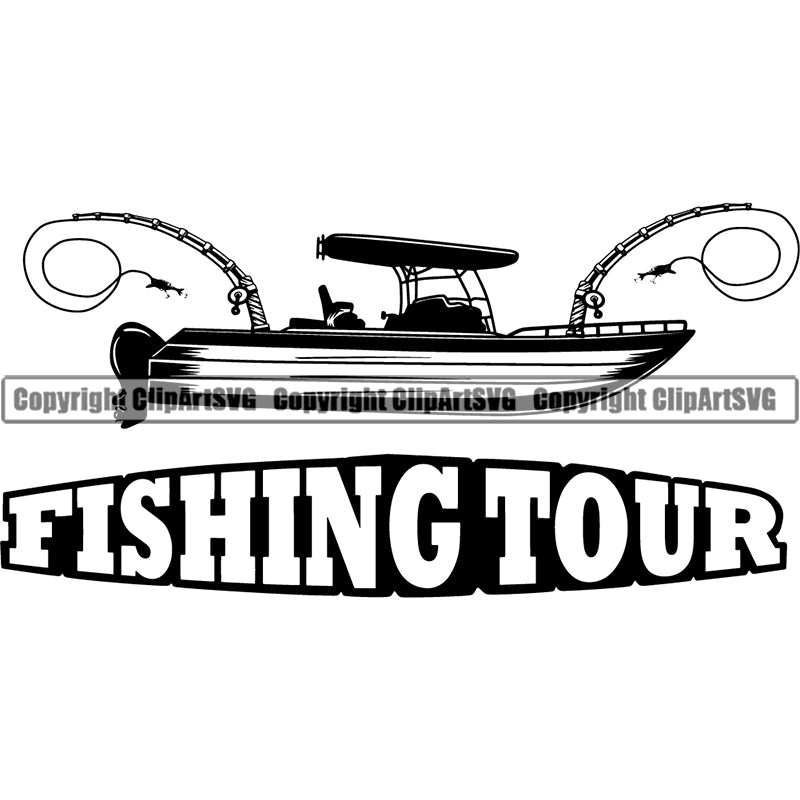 Sports Game Fishing Tour Fish Hunt Boat River Fresh Water ClipArt SVG