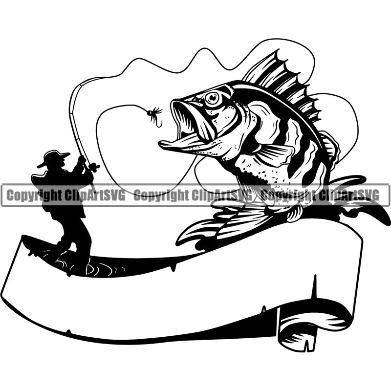 Sports Game Fishing Hunting Fish Hunt Bass Logo ClipArt SVG