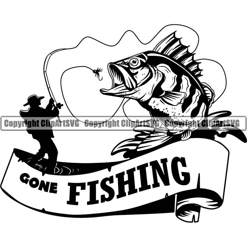Sports Game Fishing Hunting Fish Hunt Bass Logo ClipArt SVG