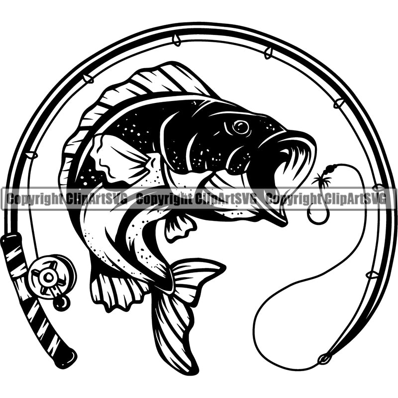 Sports Game Fishing Hunting Fish Hunt Bass Logo ClipArt SVG