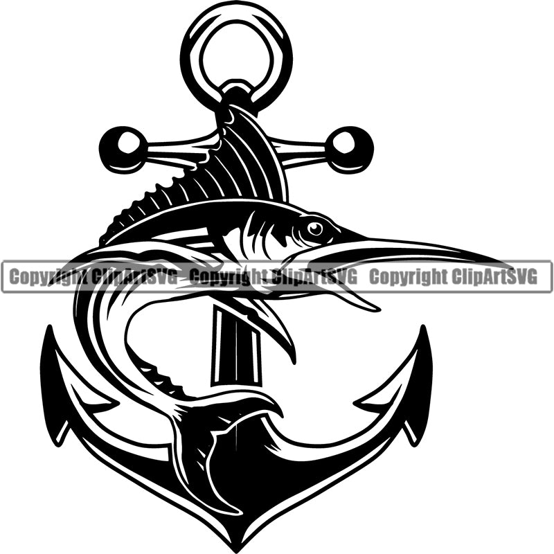Sports Game Fishing Hunting Fish Hunt Fish Marlin Logo Anchor ClipArt SVG