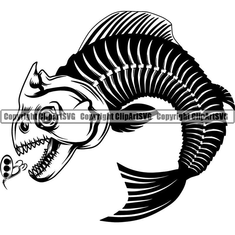 Sports Game Fishing Hunting Skull Skeleton Fish Hunt Bass ClipArt SVG