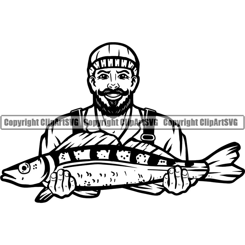 Sports Game Fishing Man Fish Hunt Fisherman ClipArt SVG