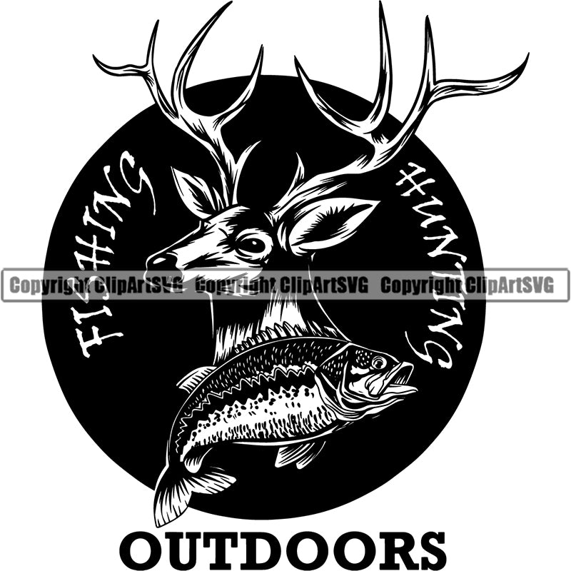 Occupation Sports Game Hunting Logo Hunter Fish Horn Deer ClipArt SVG