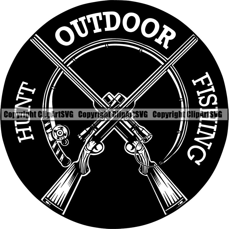 Occupation Sports Game Hunting Logo Hunter Horn Rifle Gun Fishing ClipArt SVG