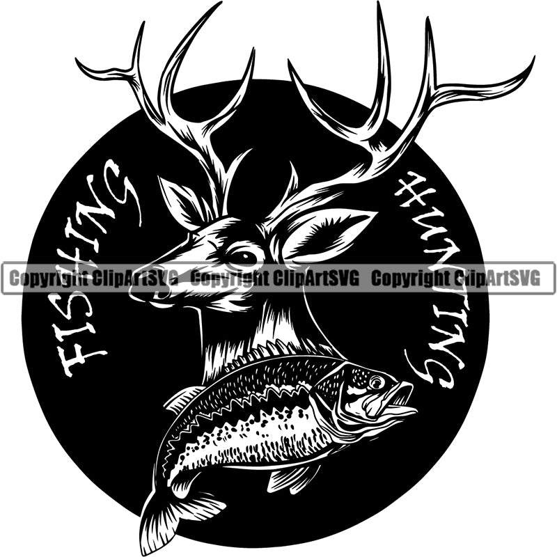 Occupation Sports Game Hunting Logo Hunter Fish Horn Deer ClipArt SVG