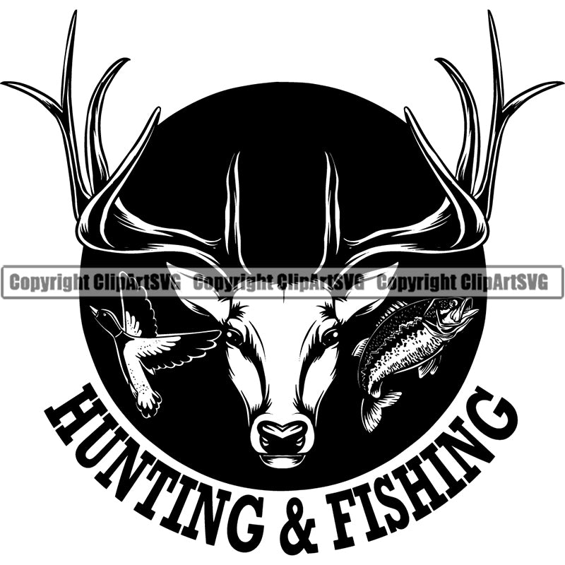 Occupation Sports Game Hunting Logo Hunter Fish Horn Deer Ducks ClipArt SVG