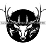 Occupation Sports Game Hunting Logo Hunter Fish Horn Deer Ducks ClipArt SVG
