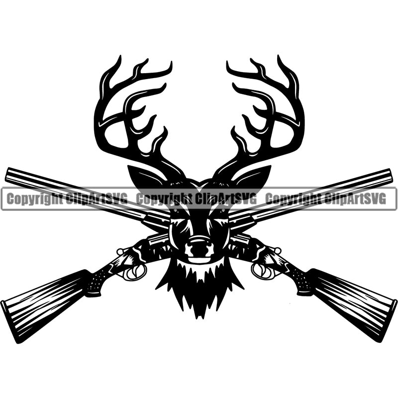 Occupation Sports Game Hunting Logo Hunter Horn Deer Gun Rifle ClipArt SVG