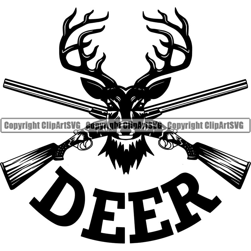 Occupation Sports Game Hunting Logo Hunter Horn Deer Gun Rifle ClipArt SVG