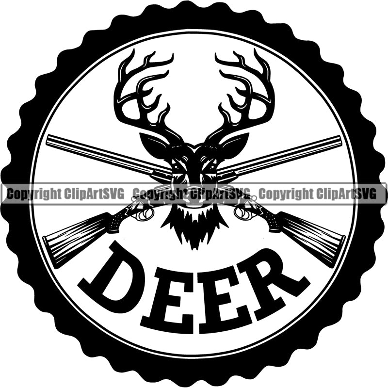 Occupation Sports Game Hunting Logo Hunter Horn Deer Gun Rifle ClipArt SVG
