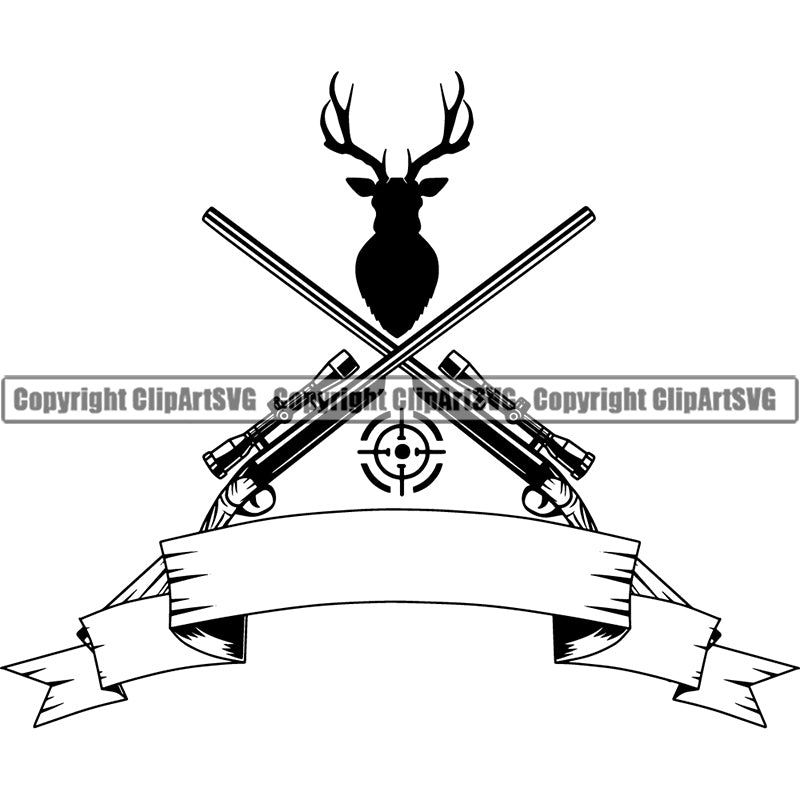 Occupation Sports Game Hunting Logo Hunter Gun Rifle Scope Deer ClipArt SVG