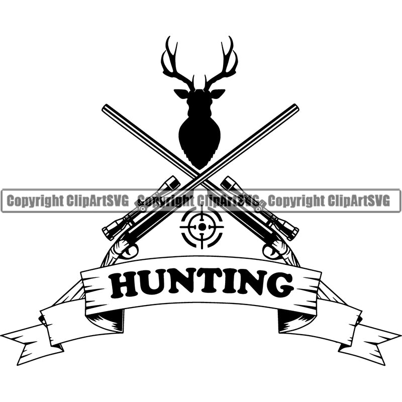 Occupation Sports Game Hunting Logo Hunter Gun Rifle Scope Deer ClipArt SVG