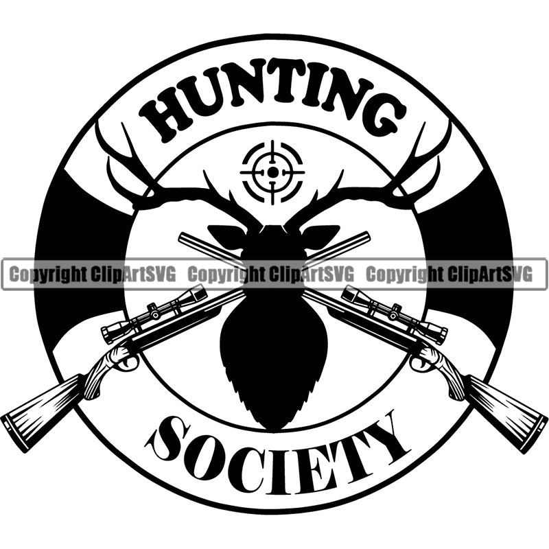 Occupation Sports Game Hunting Logo Hunter Gun Rifle Scope Deer ClipArt SVG