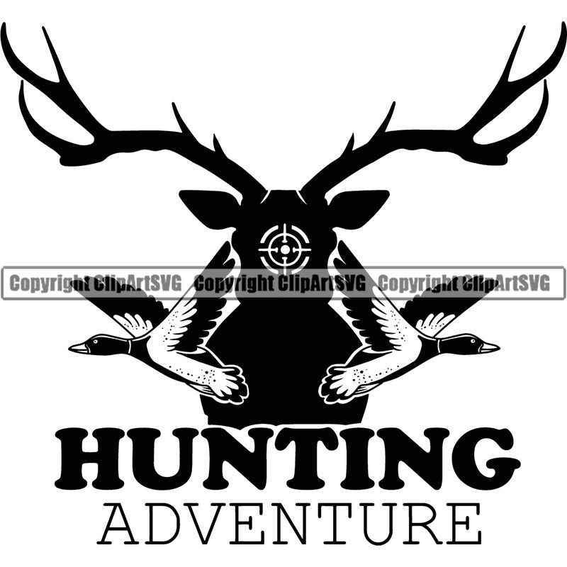 Occupation Sports Game Hunting Logo Hunter Horn Deer Ducks ClipArt SVG