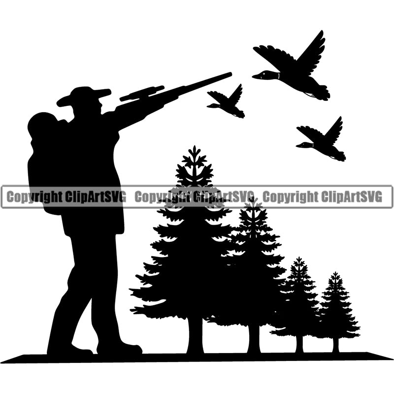 Occupation Sports Game man Hunting Ducks ClipArt SVG
