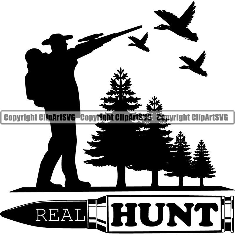 Occupation Sports Game Man Hunting Ducks Bullet ClipArt SVG