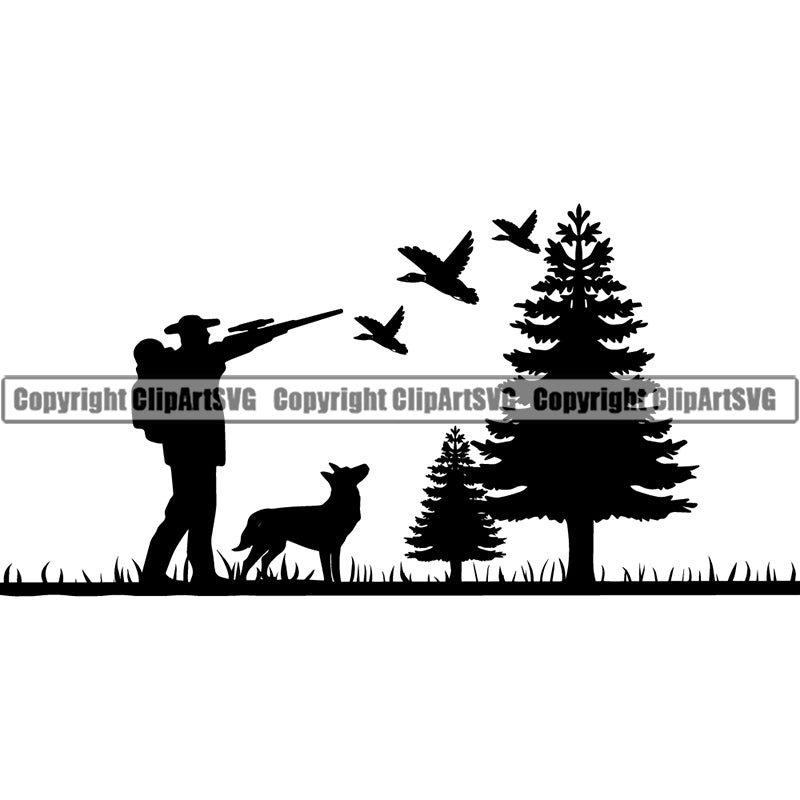 Occupation Sports Game man With Dog Hunting Ducks ClipArt SVG