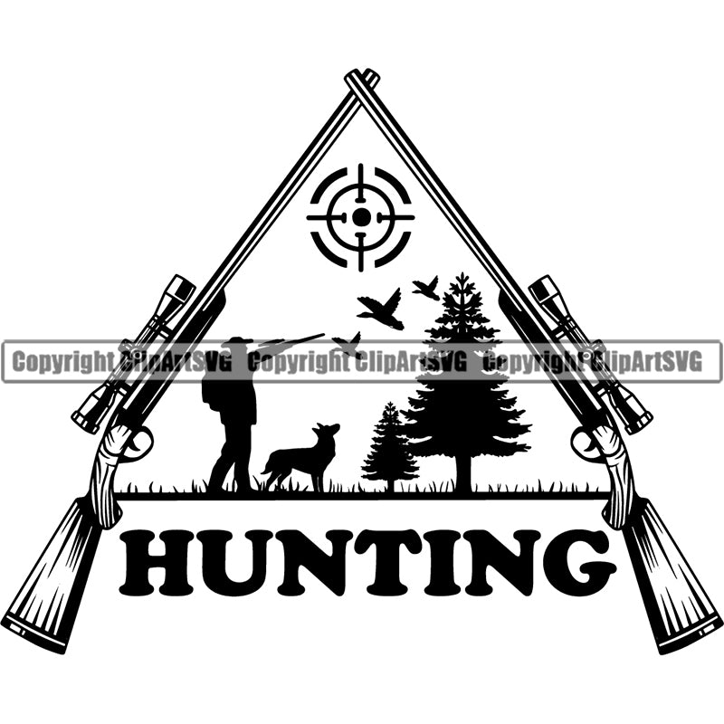 Occupation Sports Game man With Dog Hunting Ducks Gun Rifle Scope ClipArt SVG