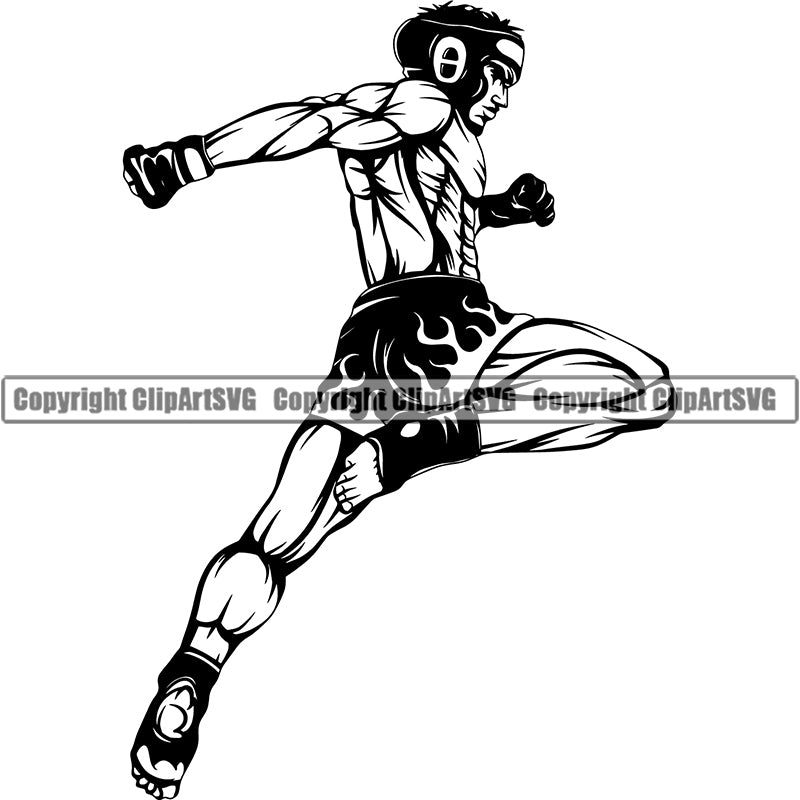 Sports Kick Boxing Boxer Man MMA Fighter Boxer ClipArt SVG