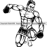 Sports Boxing Man Kick Boxer MMA Fighter ClipArt SVG