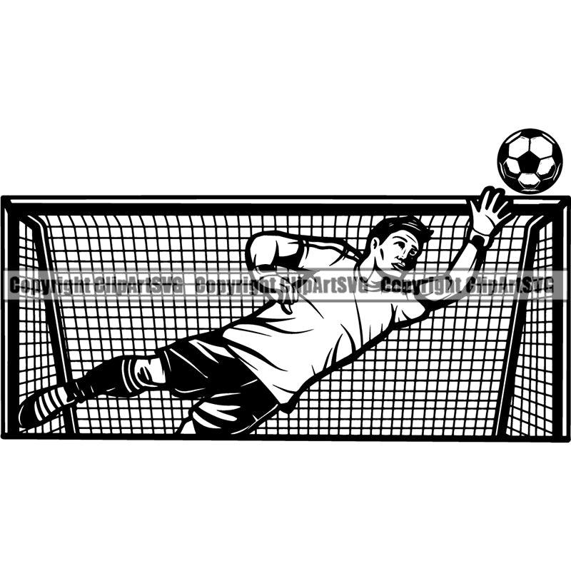 Sports Soccer Player Goalie Net Ball Logo ClipArt SVG