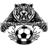 Sports Soccer Tiger Mascot Ball Fire Logo ClipArt SVG
