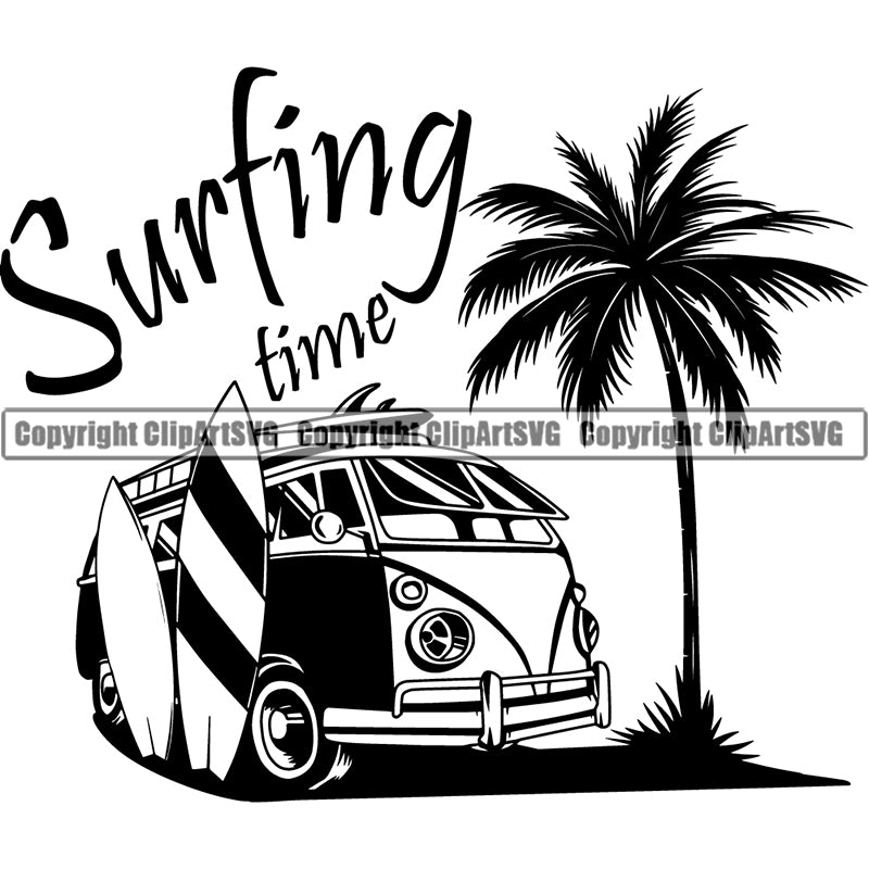 Sports Surfing Surf Logo Palm Three Minivan ClipArt SVG