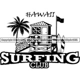 Sports Surfing Club Surf Logo Palm Three Watch Tower Hawaii Flag ClipArt SVG