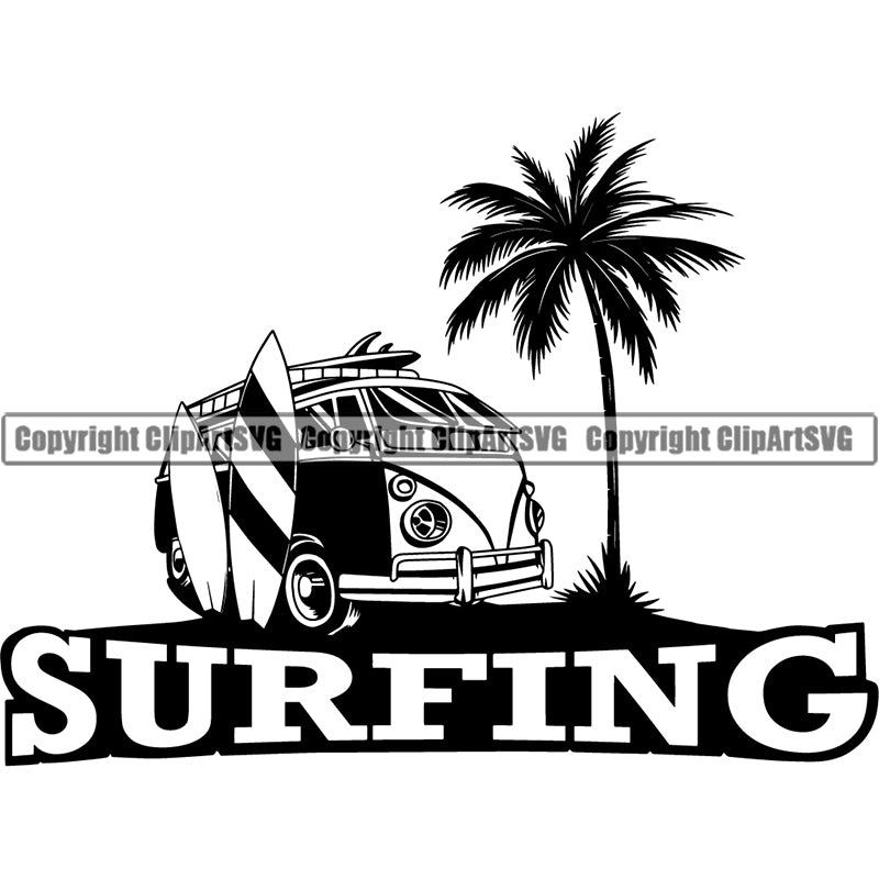 Sports Surfing Surf Logo Palm Three Minivan ClipArt SVG