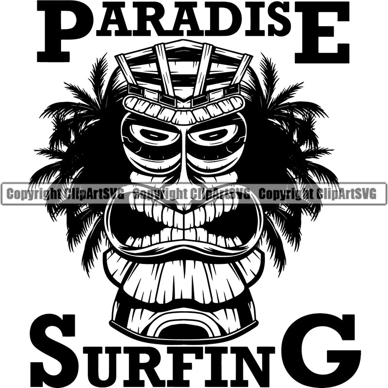 Sports Surfing Hawaii Surf Paradise Palm Three Logo ClipArt SVG