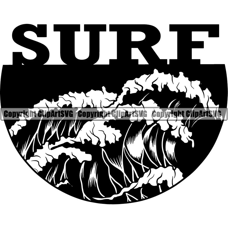 Sports Surfing Hawaii Surf Waves Logo ClipArt SVG