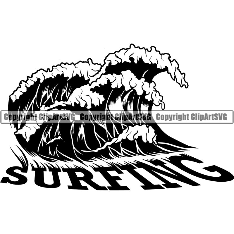 Sports Surfing Hawaii Surf Waves Logo ClipArt SVG