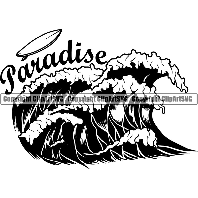 Sports Surfing Paradise Hawaii Surf Waves Logo ClipArt SVG