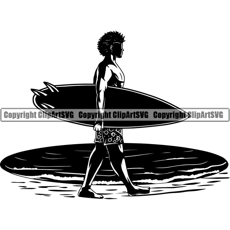 Sports Surfing Surf Surfer Man Short Pants Beach ClipArt SVG