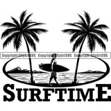 Sports Surfing Surf Logo Man Palm Three Beach ClipArt SVG