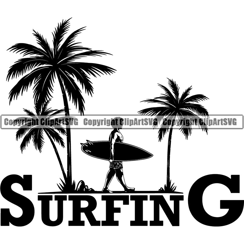 Sports Surfing Surf Logo Man Palm Three ClipArt SVG