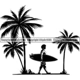 Sports Surfing Surf Logo Man Palm Three ClipArt SVG