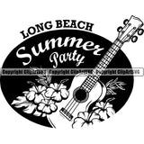 Summer Party Long Beach Flowers Guitar Logo ClipArt SVG
