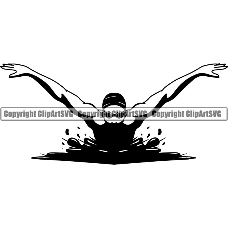 Sports Swimming Swimmer Butterfly Style Man ClipArt SVG