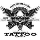 Design Tattoo Parlor Studio Professional Master Skull  Skeleton Angel Wings ClipArt SVG