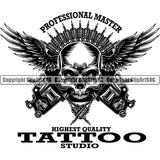 Design Tattoo Parlor Studio Professional Master Skull Skeleton Angel Wings ClipArt SVG