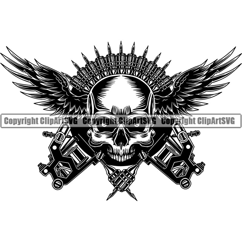 Design Tattoo Parlor Artist Studio Skull Skeleton Angel Wings ClipArt SVG