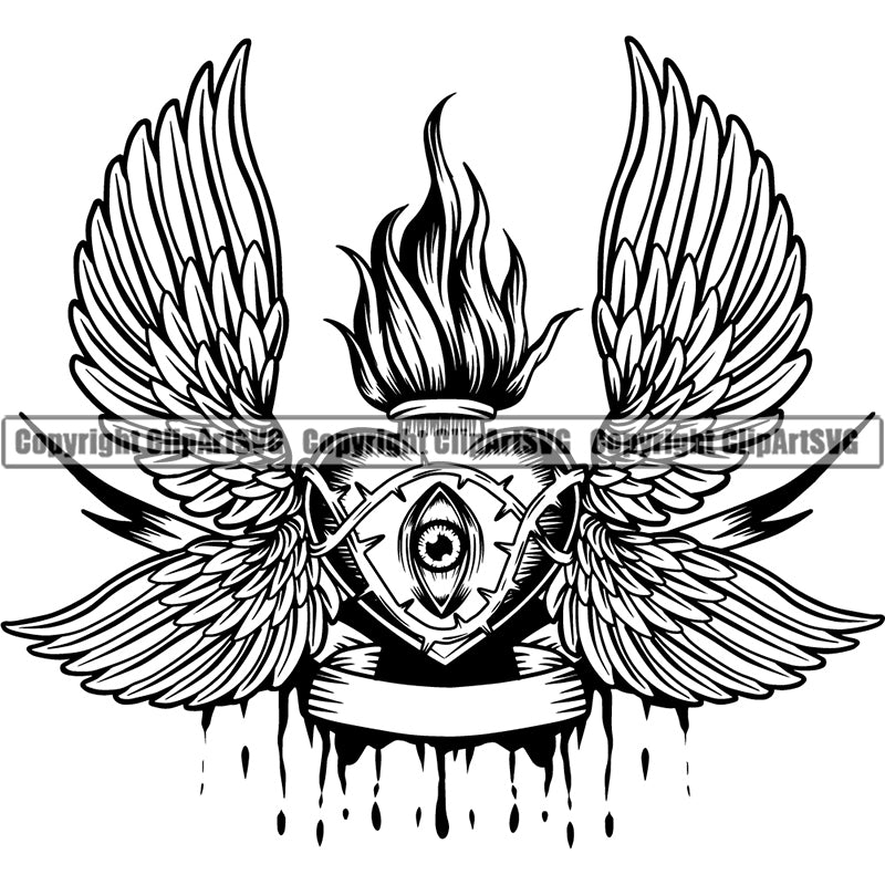 Design Tattoo Artist Heart Eye Fire Spines Wings Blood ClipArt SVG