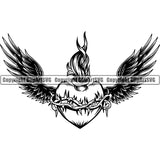 Design Tattoo Artist Heart Fire Spines Wings ClipArt SVG