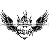 Design Tattoo Artist Heart Fire Spines Wings ClipArt SVG